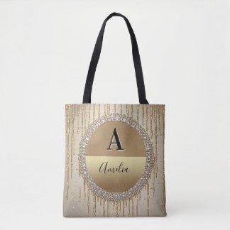 Op maat gemaakt gouden monogramcadeau voor bruilof tote bag