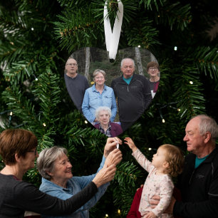 Op maat gemaakt HART Vormig Groen/Rood Familie Fot Ornament