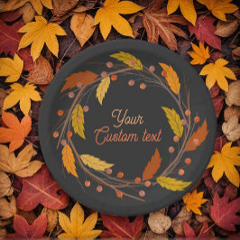 Op maat gemaakt herfstbladerenkrans papieren bord