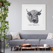 Op maat gemaakt Highland Cow-schets kunstgaleriepo