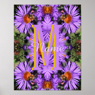 Op maat gemaakt initiaal naam honingbij aster kuns poster