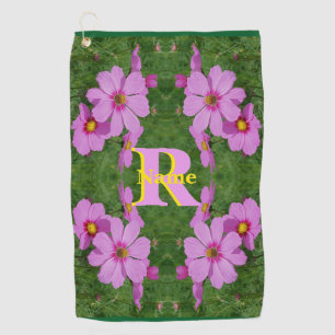 Op maat gemaakt initiaal naam Roze Madeliefje Kuns Golfhanddoek