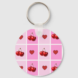 Op maat gemaakt kersen hart geruit patroon sleutelhanger