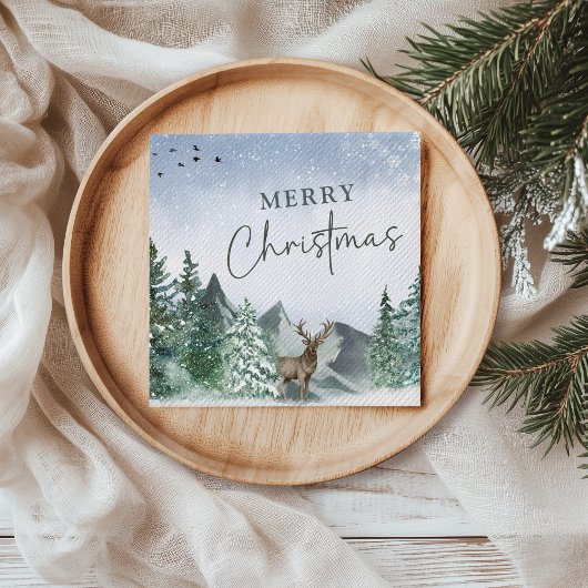 Op maat gemaakt kerstgroen aquarel dennenbos servet