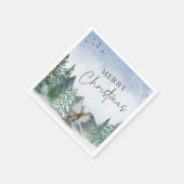 Op maat gemaakt kerstgroen aquarel dennenbos servet (Hoek)