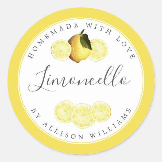 Op maat gemaakt Limoncello-etiket Felgeel Ronde Sticker (Voorkant)