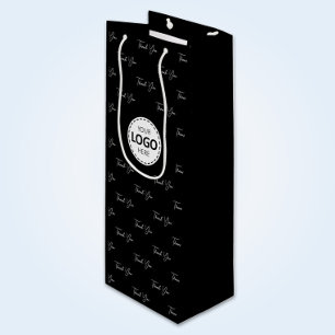 Op maat gemaakt logo bedankpatroon zwart wijn cadeautas