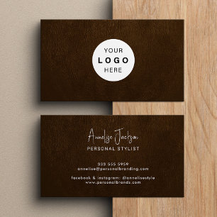 Op maat gemaakt logo elegant luxe bruin leer visitekaartje