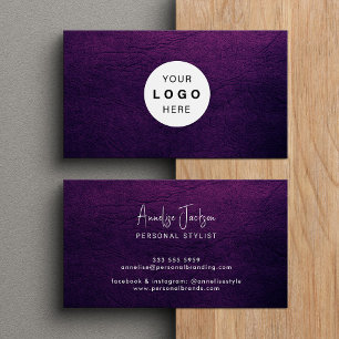 Op maat gemaakt logo elegant luxe paars leer visitekaartje