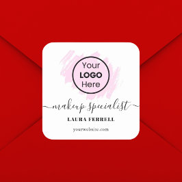 Op maat gemaakt logo roze penseelstreek typografie vierkante sticker