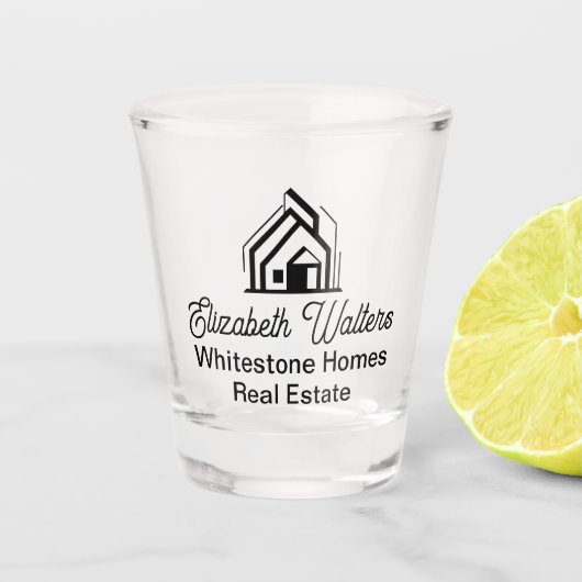Op maat gemaakt makelaar logo voor vastgoedbedrijf shot glas (Voorkant)