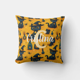 Op maat gemaakt malse zwarte katten patroon oranje kussen