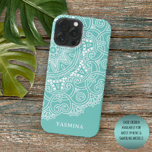 Op maat gemaakt Mandala-kunstpatroon op licht teal Case-Mate iPhone Case