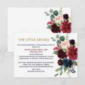 Op maat gemaakt Merlot Navy Bloemdetails Enclosure RSVP Kaartje (Voorkant / Achterkant)