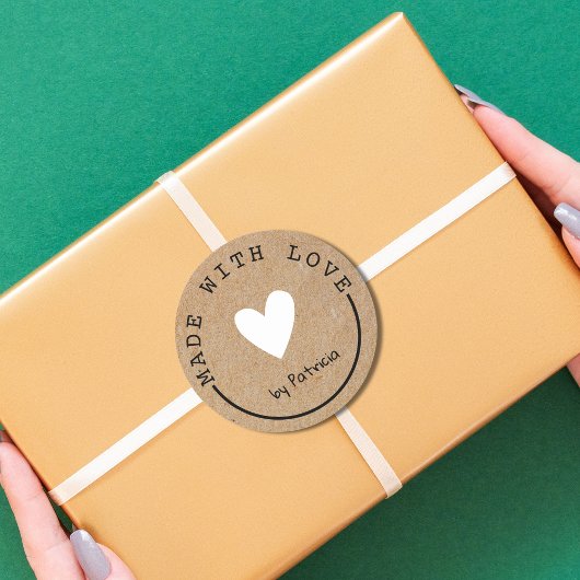 Op maat gemaakt met liefde wit hart kraft papier ronde sticker