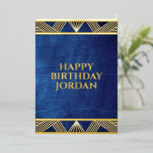 Op maat gemaakt modern houten navyblauw mannenverj folie uitnodiging (Staand Voorkant)