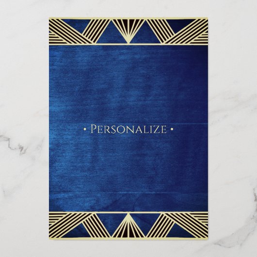 Op maat gemaakt modern houten navyblauw mannenverj folie uitnodiging (Achterkant)
