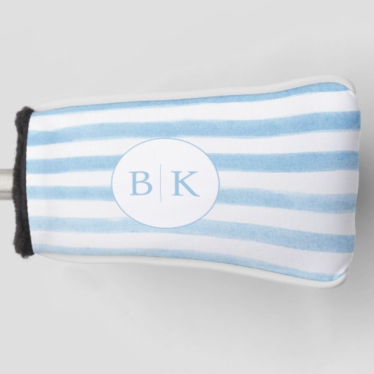 Op maat gemaakt monogram blauwe gestreepte golf he golfheadcover (Voorkant)