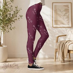 Op maat gemaakt monogram datumpatroon stijlvol bor leggings