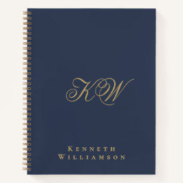 Op maat gemaakt monogram donkerblauw goud minimali notitieboek