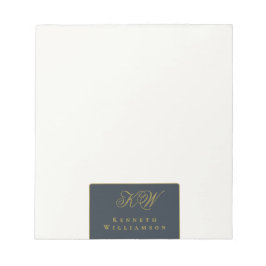 Op maat gemaakt monogram donkerblauw goud wit eenv notitieblok