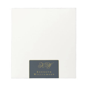Op maat gemaakt monogram donkerblauw goud wit eenv notitieblok