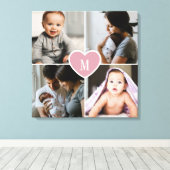 Op maat gemaakt monogram familie foto collage roze canvas afdruk (Insitu (Houten vloer))