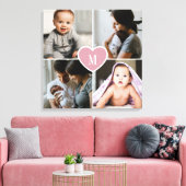 Op maat gemaakt monogram familie foto collage roze canvas afdruk (Insitu (Woonkamer))