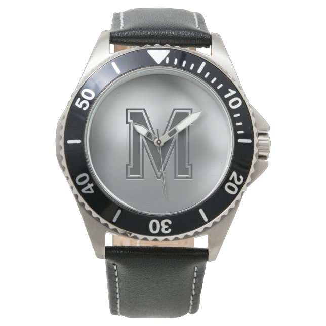 Op maat gemaakt monogram geborsteld metaal cool horloge (Voorkant)