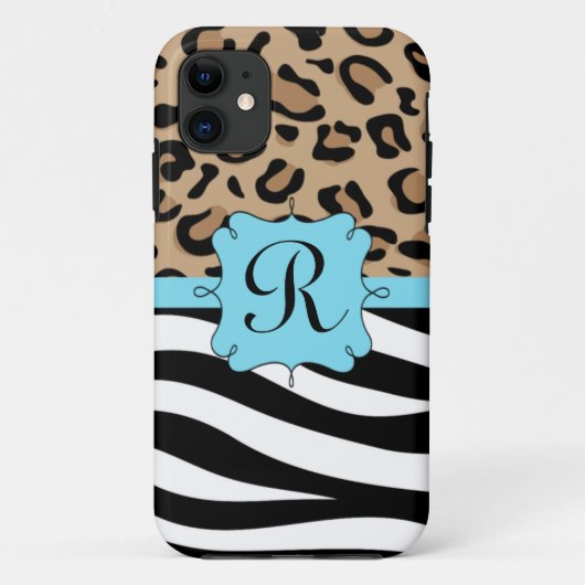 Op maat gemaakt monogram leopard en Zebra Print Case-Mate iPhone Case (Achterkant)