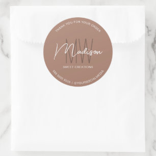 Op maat gemaakt monogram logo bruine bakkerij stic ronde sticker