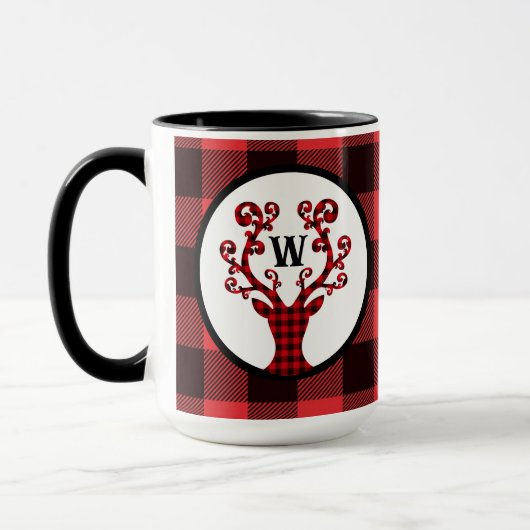 Op maat gemaakt monogram plaid rendier vakantie ko mok (Links)