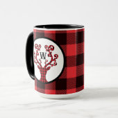 Op maat gemaakt monogram plaid rendier vakantie ko mok (Voorkant links)