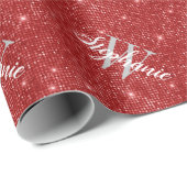 Op maat gemaakt monogram rood glitterscript cadeau cadeaupapier (Rol Hoek)