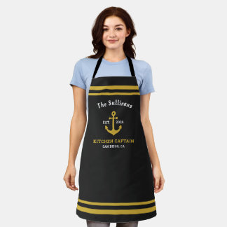Op maat gemaakt monogram zwart goud keukencapitein schort
