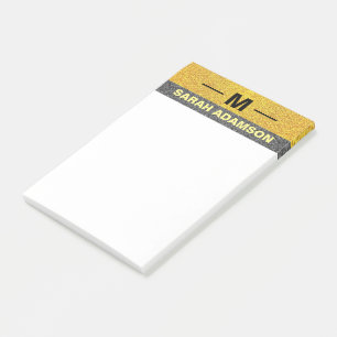 Op maat gemaakt monogram zwart goud naam, modern e post-it® notes