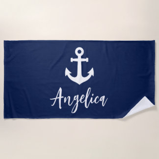 Op maat gemaakt Navy Blauwe en Witte Anker Strandlaken