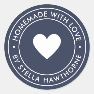 Op maat gemaakt Navy Blauwe Met Liefde Hart Ronde Sticker