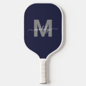 Op maat gemaakt Navy Blauwe Script Naam Monogram Pickleball Paddle (Voorkant)