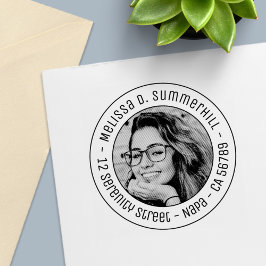 Op maat gemaakt portretfoto ronde adresplaque  zelfinktende stempel