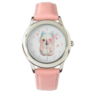 Op maat gemaakt roestvrij staal Kinderen Roze leer Horloge
