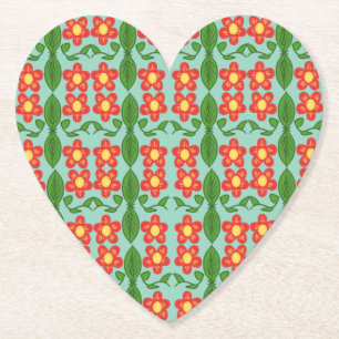 Op maat gemaakt rood folk art bloem- en bladpatroo kartonnen onderzetters