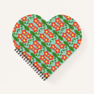 Op maat gemaakt rood folk art bloem- en bladpatroo notitieboek