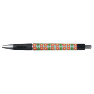Op maat gemaakt rood folk art bloem- en bladpatroo pen