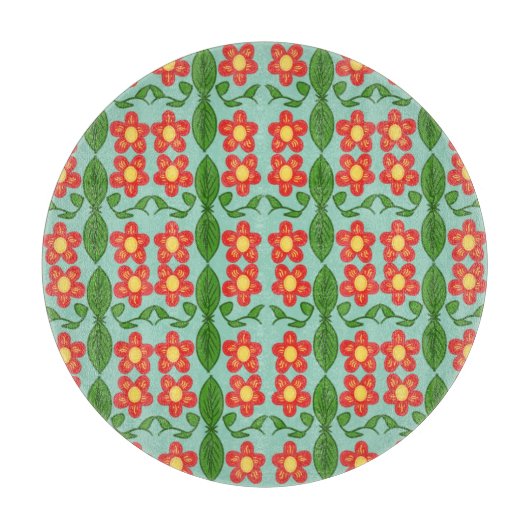 Op maat gemaakt rood folk art bloem- en bladpatroo snijplank (Voorkant)