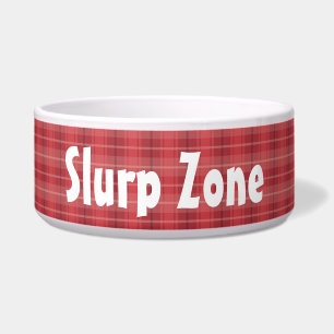 Op maat gemaakt rood geruit “Slurp Zone” Huisdier Voerbakje