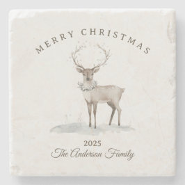Op maat gemaakt roomwit rendier Kerstcadeau Stenen Onderzetter