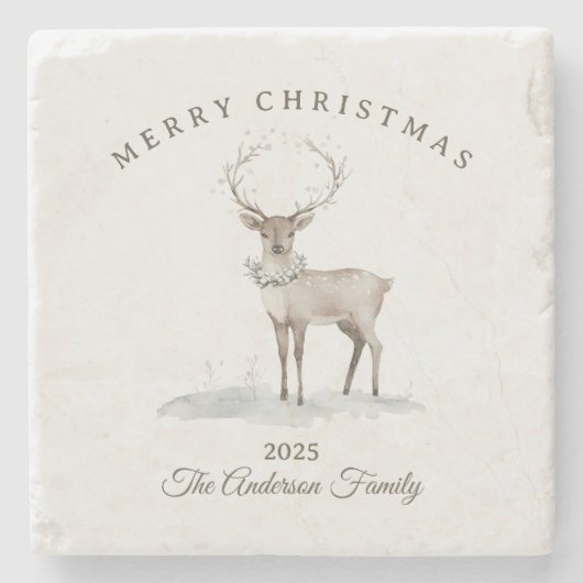 Op maat gemaakt roomwit rendier Kerstcadeau Stenen Onderzetter (Voorkant)