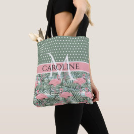 Op maat gemaakt Roze Flamingo's Palm Bladeren Patr Tote Bag