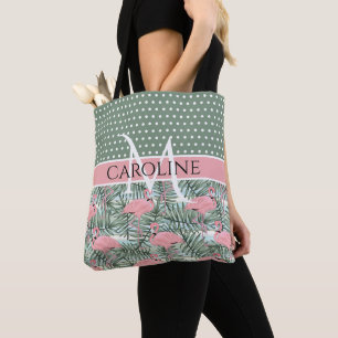 Op maat gemaakt Roze Flamingo's Palm Bladeren Patr Tote Bag